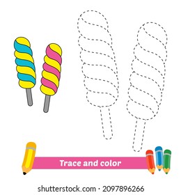 Trace and color for kids, candy vector