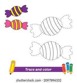 Rastreo y color para niños, vector de caramelos