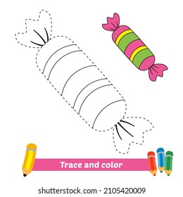 Trace and color for kids, candy vector