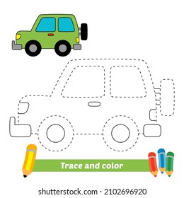 Trace And Color For Kids, Car Vector