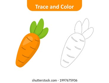 Trace and color for kids, carrot vector