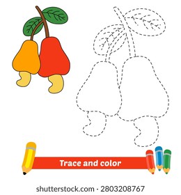trace and color for kids, cashew nut vector