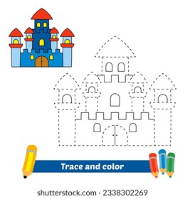 trace and color for kids, castle vector