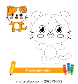 Trace and color for kids, cat vector