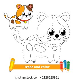 Rastreo y color para niños, vector de gato