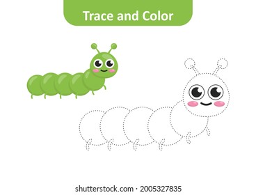 Trace and color for kids, caterpillar vector