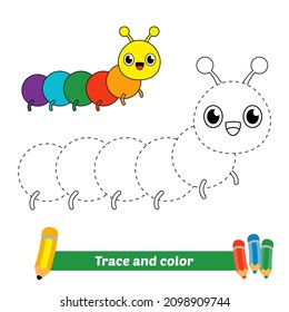 Trace and color for kids, caterpillar vector