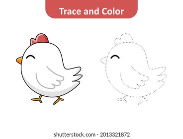 Trace and color for kids, chicken vector