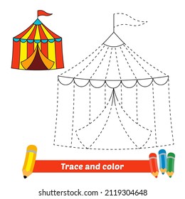 Trace and color for kids, circus tent vector