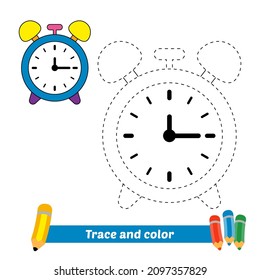 Trace and color for kids, clock vector