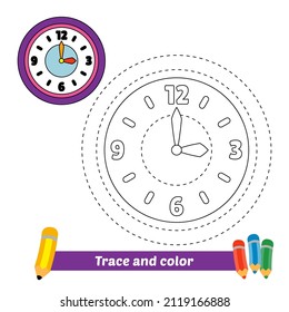 Trace and color for kids, clock vector
