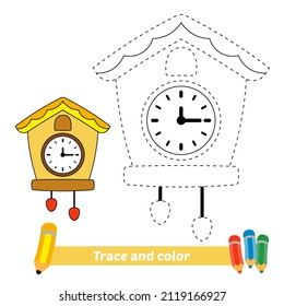 Trace and color for kids, clock vector