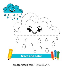 Trace and color for kids, cloud vector