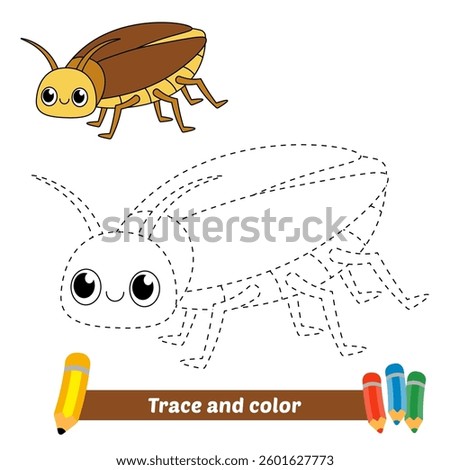 trace and color for kids, cockroach vector