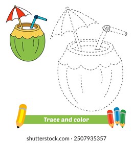 trace and color for kids, coconut drink vector