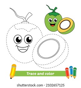 Trace and color for kids, coconut vector