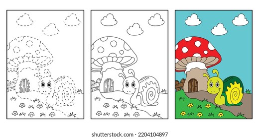 trace and color for kids, coloring book for kids, snail vector.