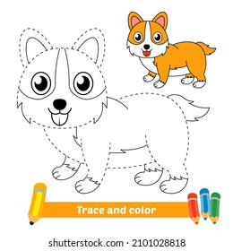 Trace and color for kids, corgi vector