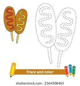 trace and color for kids, corn dog vector