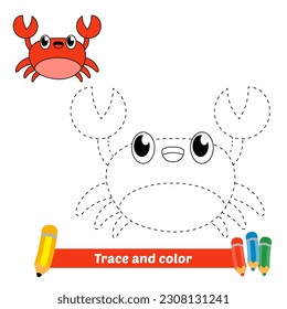 trace and color for kids, crab vector