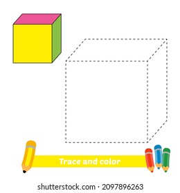 Rastreo y color para niños, vector de cubo