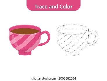 Trace and color for kids, cup vector
