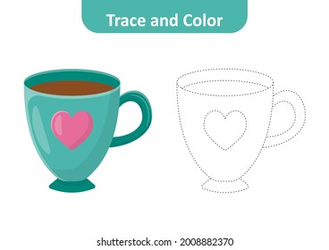 Trace and color for kids, cup vector