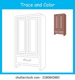 Trace and color for kids,  cupboard vector