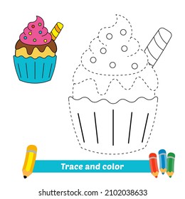 Rastreo y color para niños, vector de cupcake