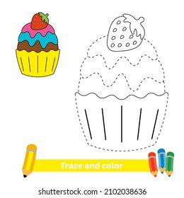 Rastreo y color para niños, vector de cupcake