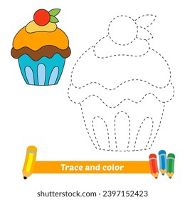 trace and color for kids, cupcake vector