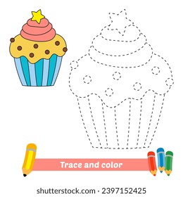trace and color for kids, cupcake vector