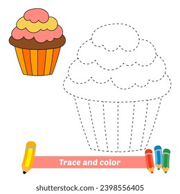 trace and color for kids, cupcake vector