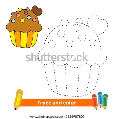 trace and color for kids, cupcake vector