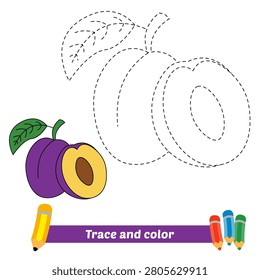 trace and color for kids, damson fruit vector