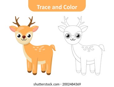 Trace and color for kids, deer vector