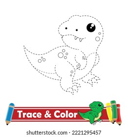 Trace and color for kids, dino
 kawaii vector
