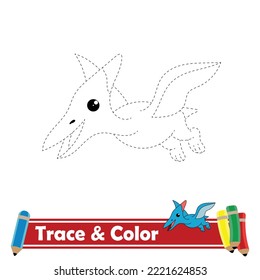 Trace and color for kids, dino
 kawaii vector