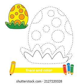 Trace and color for kids, dinosaur egg vector