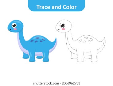 Trace and color for kids, dinosaur vector