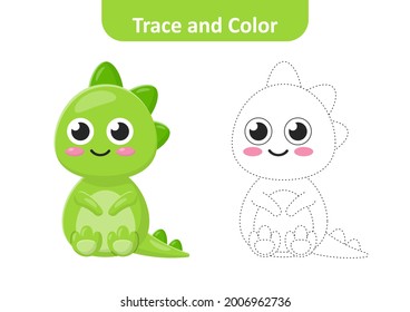 Trace and color for kids, dinosaur vector