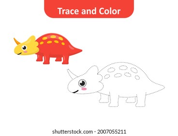Rastreo y color para niños, vector de dinosaurio