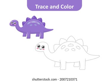 Trace and color for kids, dinosaur vector