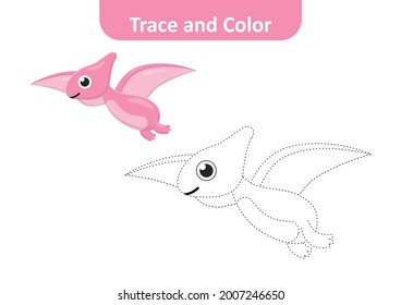 Trace and color for kids, dinosaur vector