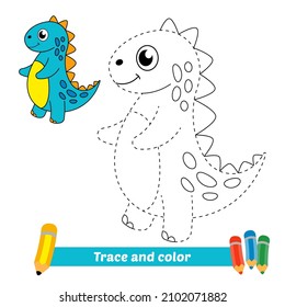 Trace and color for kids, dinosaur vector