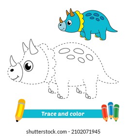 Trace and color for kids, dinosaur vector