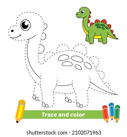 Trace and color for kids, dinosaur vector