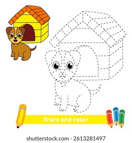 trace and color for kids, dog house vector