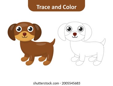 Trace and color for kids, dog vector