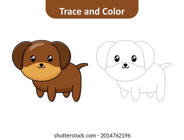 Trace and color for kids, dog vector